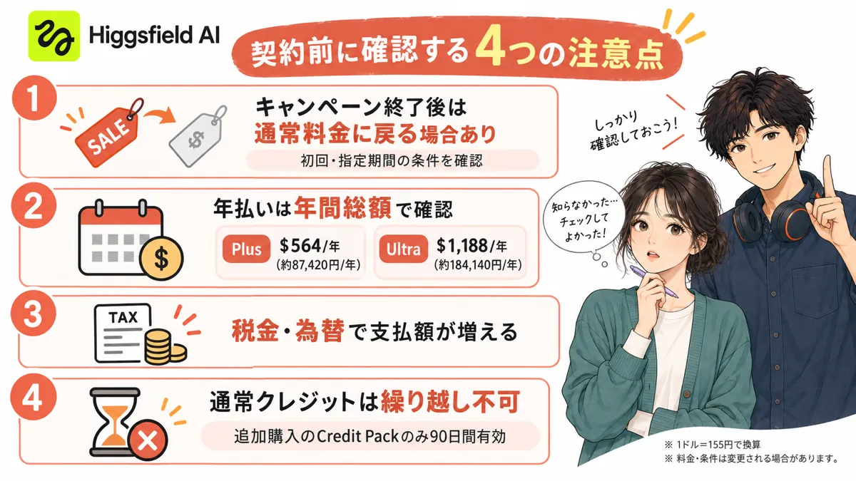 Higgsfield AIの料金で損をしないための注意点まとめ